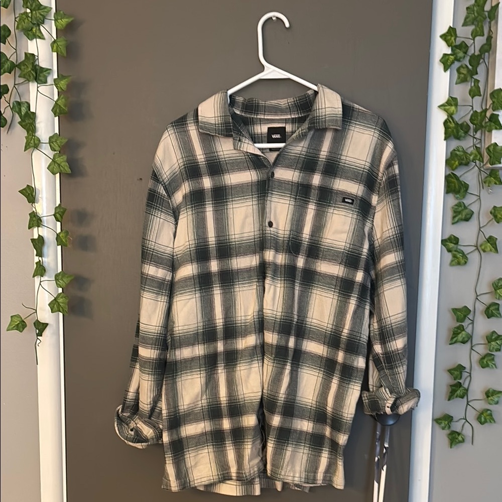 Vans Cream and Green Plaid Shirt